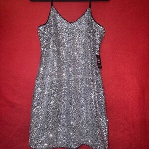 Express Glittering Silver Mini Dress